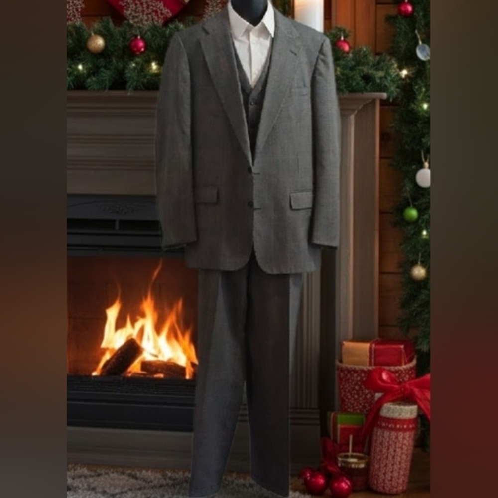 Classic Custom Men's Plaid Gray 3-Piece Suit, 42L / 36W x 32L - Picture 4 of 16